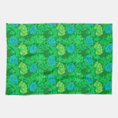 ウィリアム・モリス菊、ライムグリーン&アクア キッチンタオル (横)