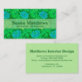 ウィリアム・モリス菊、ライムグリーン&アクア 名刺 (正面/裏面)