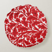 ウィリアム・モリス葉・オーク深い赤と白 ラウンドクッション (裏面)