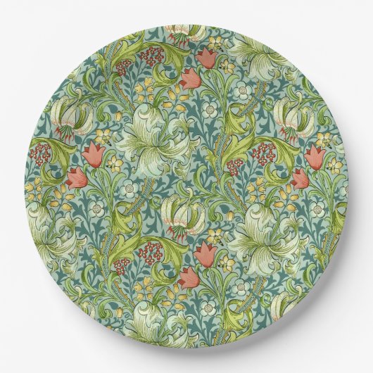 ウィリアム・モリス金ユリのヴィンテージの花柄 ペーパープレート (正面)