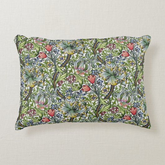 ウィリアム・モリス金ユリの花柄のChintz アクセントクッション (正面)