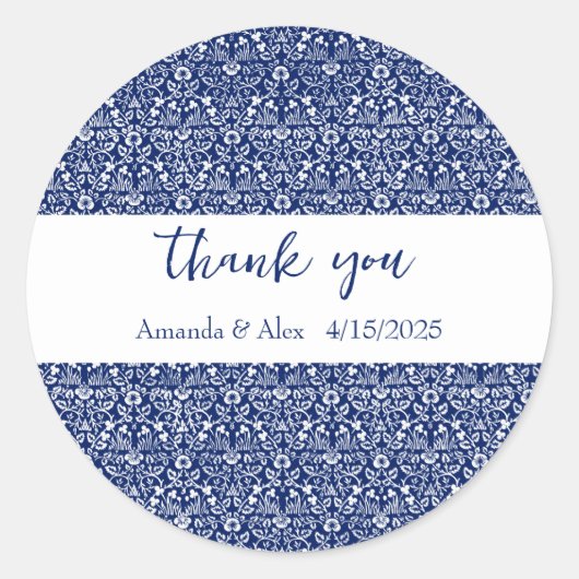 ウィリアム・モリス青い花パーソナライズされた柄 ラウンドシール (正面)
