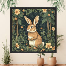 ウィリアム・モリス風の森のウサギの植物画 