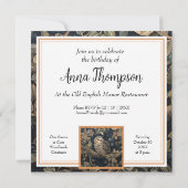 ウィリアム・モリス風の森のオオアメリカフクロウ 招待状 (裏面)