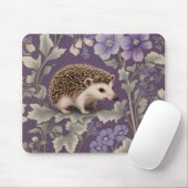 ウィリアム・モリス風の紫色の花柄のハリネズミ マウスパッド (マウス)