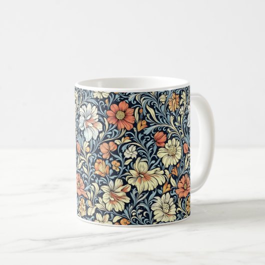 ウィリアム・モリス風の花とアカンサスのパターン コーヒーマグカップ (正面右)