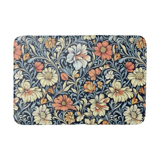 ウィリアム・モリス風の花とアカンサスのパターン バスマット (正面)
