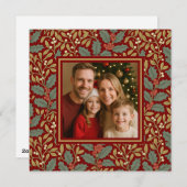 ウィリアム・モリス風ハート型ホリーデザイン写真 シーズンカード (正面/裏面)