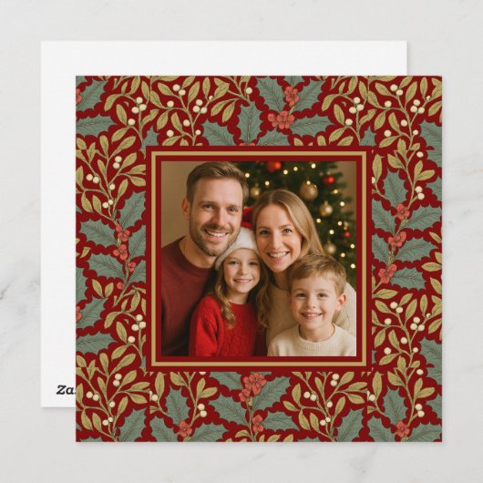 ウィリアム・モリス風ハート型ホリーデザイン写真 シーズンカード (正面/裏面)