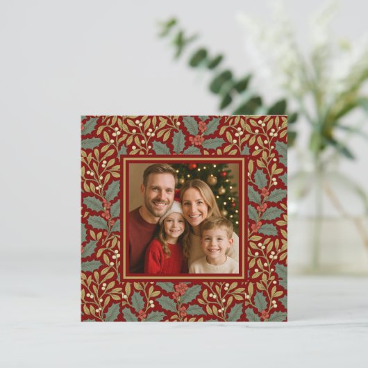 ウィリアム・モリス風ハート型ホリーデザイン写真 シーズンカード (スタンド正面)