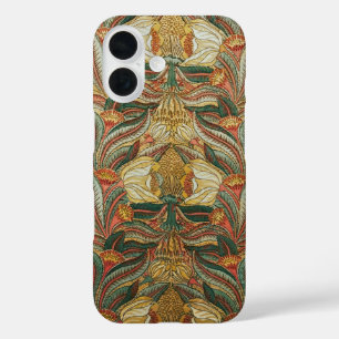 ウィリアム・モリス風 ピンク 緑 ボタニカル iPhone 16ケース
