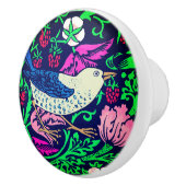 ウィリアム・モリス鳥花タイル海軍&明るい赤紫色 セラミックノブ (右)