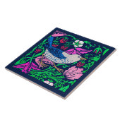 ウィリアム・モリス鳥花タイル海軍&明るい赤紫色 タイル (側面)