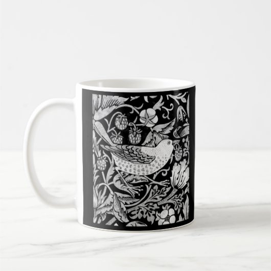 ウィリアム・モリス鳥花タイル白黒 コーヒーマグカップ (左)