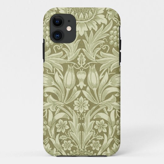 ウィリアム・モリス ひまわり ヴィンテージ オリーブ ダマスク Case-Mate iPhoneケース (裏面)