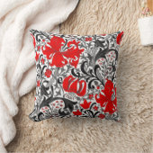 ウィリアム・モリス・アイリスとリリー、黒、白、赤 クッション (ブランケット)