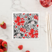 ウィリアム・モリス・アイリスとリリー、黒、白、赤 スタンダードカクテルナプキン (インサイチュ)