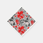 ウィリアム・モリス・アイリスとリリー、黒、白、赤 スタンダードカクテルナプキン (角)