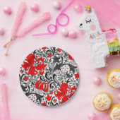 ウィリアム・モリス・アイリスとリリー、黒、白、赤 ペーパープレート (パーティー)