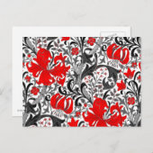 ウィリアム・モリス・アイリスとリリー、黒、白、赤 ポストカード (正面/裏面)