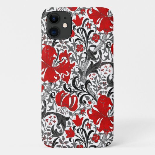 ウィリアム・モリス・アイリスとリリー、黒、白、赤 Case-Mate iPhoneケース (裏面)