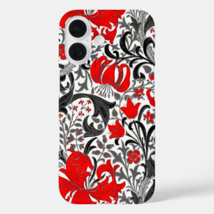 ウィリアム・モリス・アイリスとリリー、黒、白、赤 iPhone 16ケース