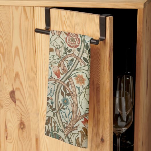 ウィリアム・モリス・アカンサス刺繍花柄 キッチンタオル (三つ折り)
