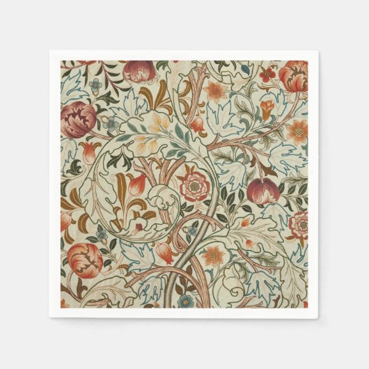 ウィリアム・モリス・アカンサス刺繍花柄 スタンダードカクテルナプキン (正面)