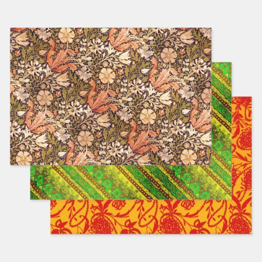 ウィリアム・モリス、アグラ、ペイズリー真珠 ラッピングペーパーシート (セット)