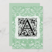 ウィリアム・モリス・アルファベットイチゴ泥棒グリーン サンキューカード (正面/裏面)