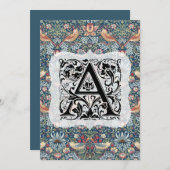 ウィリアム・モリス・アルファベットイチゴ泥棒ネイビーブルー サンキューカード (正面/裏面)