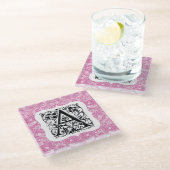 ウィリアム・モリス・アルファベットイチゴ泥棒ピンク ガラスコースター (アングル)