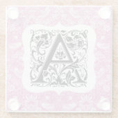 ウィリアム・モリス・アルファベットイチゴ泥棒ピンク ガラスコースター (裏面)