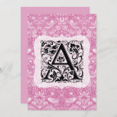 ウィリアム・モリス・アルファベットイチゴ泥棒ピンク サンキューカード (正面/裏面)