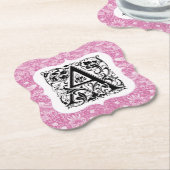 ウィリアム・モリス・アルファベットイチゴ泥棒ピンク ペーパーコースター (アングル)