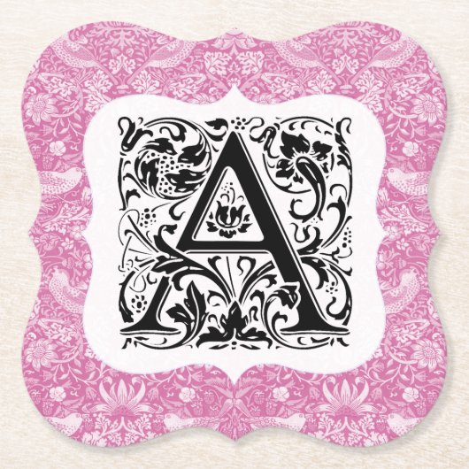 ウィリアム・モリス・アルファベットイチゴ泥棒ピンク ペーパーコースター (正面)