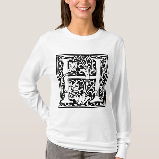 ウィリアム・モリス アルファベット「H」 Tシャツ (正面)