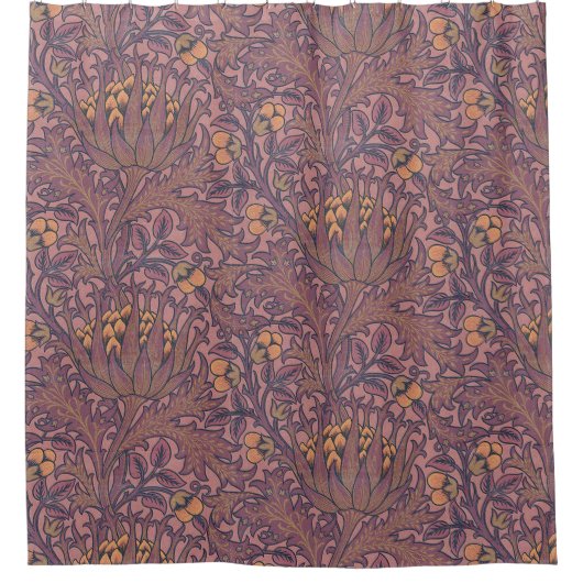 ウィリアム・モリス・アーティチョークワインと金ゴールド シャワーカーテン (正面)