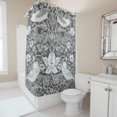 ウィリアム・モリス・イチゴ泥棒の白黒 シャワーカーテン (インサイチュ)