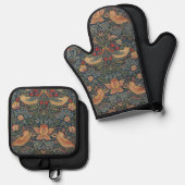 ウィリアム・モリス・イチゴ泥棒の鳥 鍋つかみ&鍋敷きセット (正面/裏面)