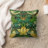 ウィリアム・モリス・イチゴ泥棒グリーンとオレンジ クッション (ブランケット)