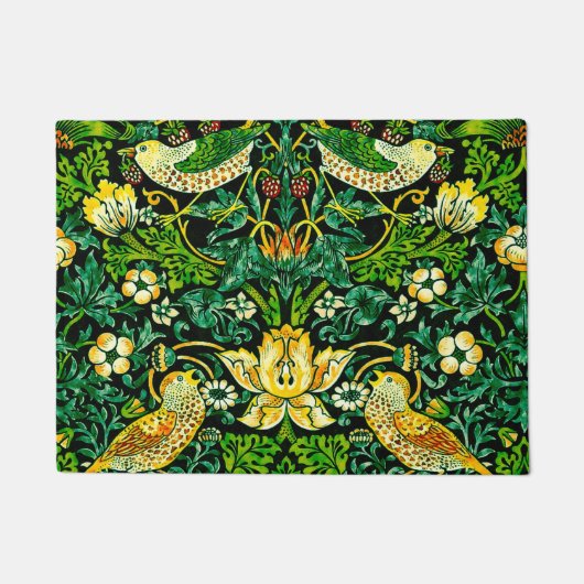 ウィリアム・モリス・イチゴ泥棒グリーンとオレンジ ドアマット (正面)