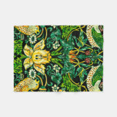 ウィリアム・モリス・イチゴ泥棒グリーンとオレンジ フリースブランケット (正面(横))