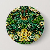 ウィリアム・モリス・イチゴ泥棒グリーンとオレンジ 缶バッジ (正面)