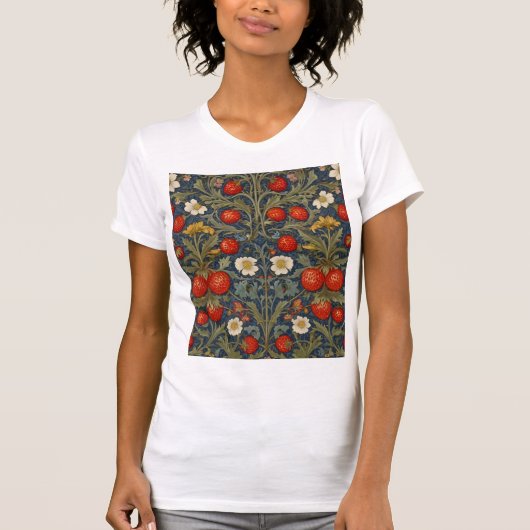 ウィリアム・モリス・イチゴ泥棒フローラルパターン Tシャツ (正面)