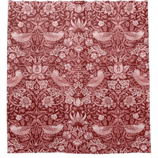 ウィリアム・モリス・イチゴ泥棒マルーン シャワーカーテン (正面)