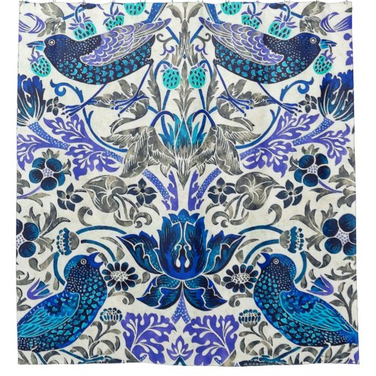 ウィリアム・モリス・イチゴ泥棒 – 反転 シャワーカーテン (正面)