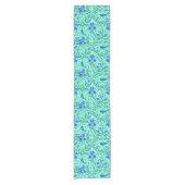 ウィリアム·モリス·イリーセス、コバルト·ブルー、アクア、ティール（緑がかった色） ショートテーブルランナー (正面)