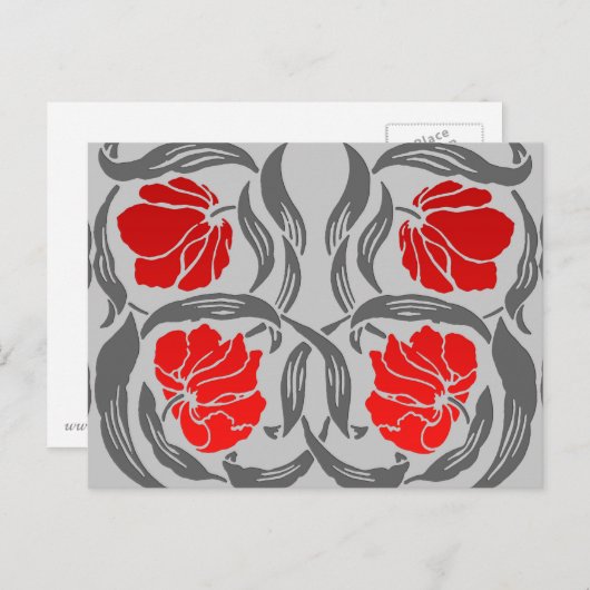 ウィリアム・モリス・インペリアル、シルバー・グレーとレッド ポストカード (正面/裏面)