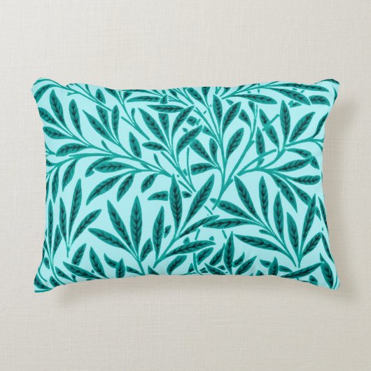 ウィリアム・モリス・ウィロー・パターン、ターコイズ&アクア アクセントクッション (正面)